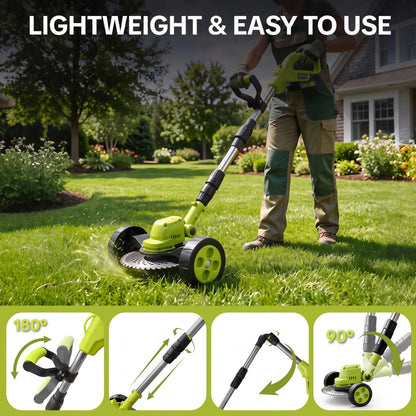Powerful Garden compact handheld cordless grass trimmer in use on lawn